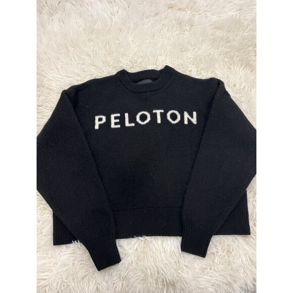 Peloton Black Wool Blend Winter Crewneck Sweater S Crop - Picture 5 of 9